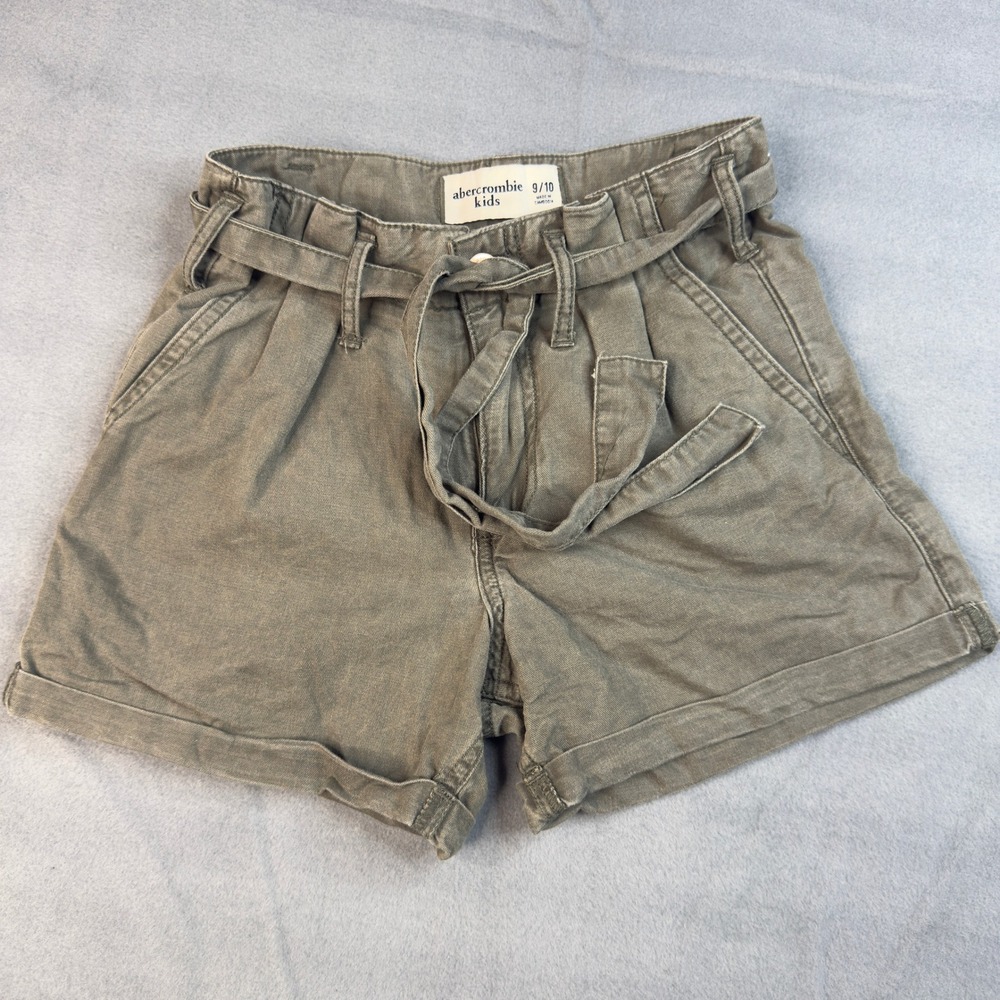 Abercrombie Kids Girls Olive Green Paperbag Waist Tie Shorts Size 9/10